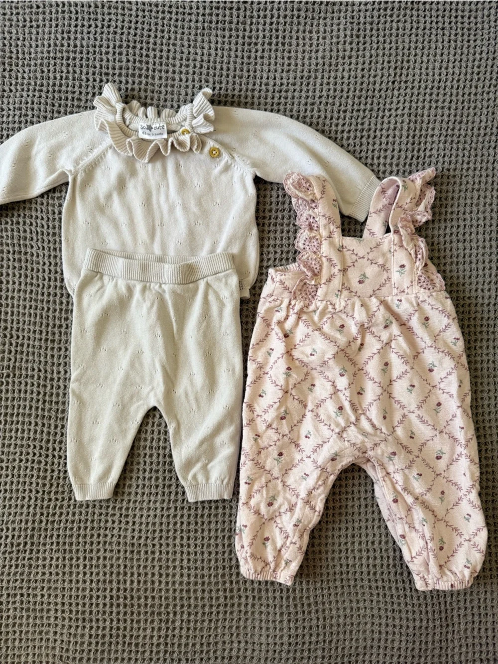 100% Cotton Pink Romper and Cream 2pc Set